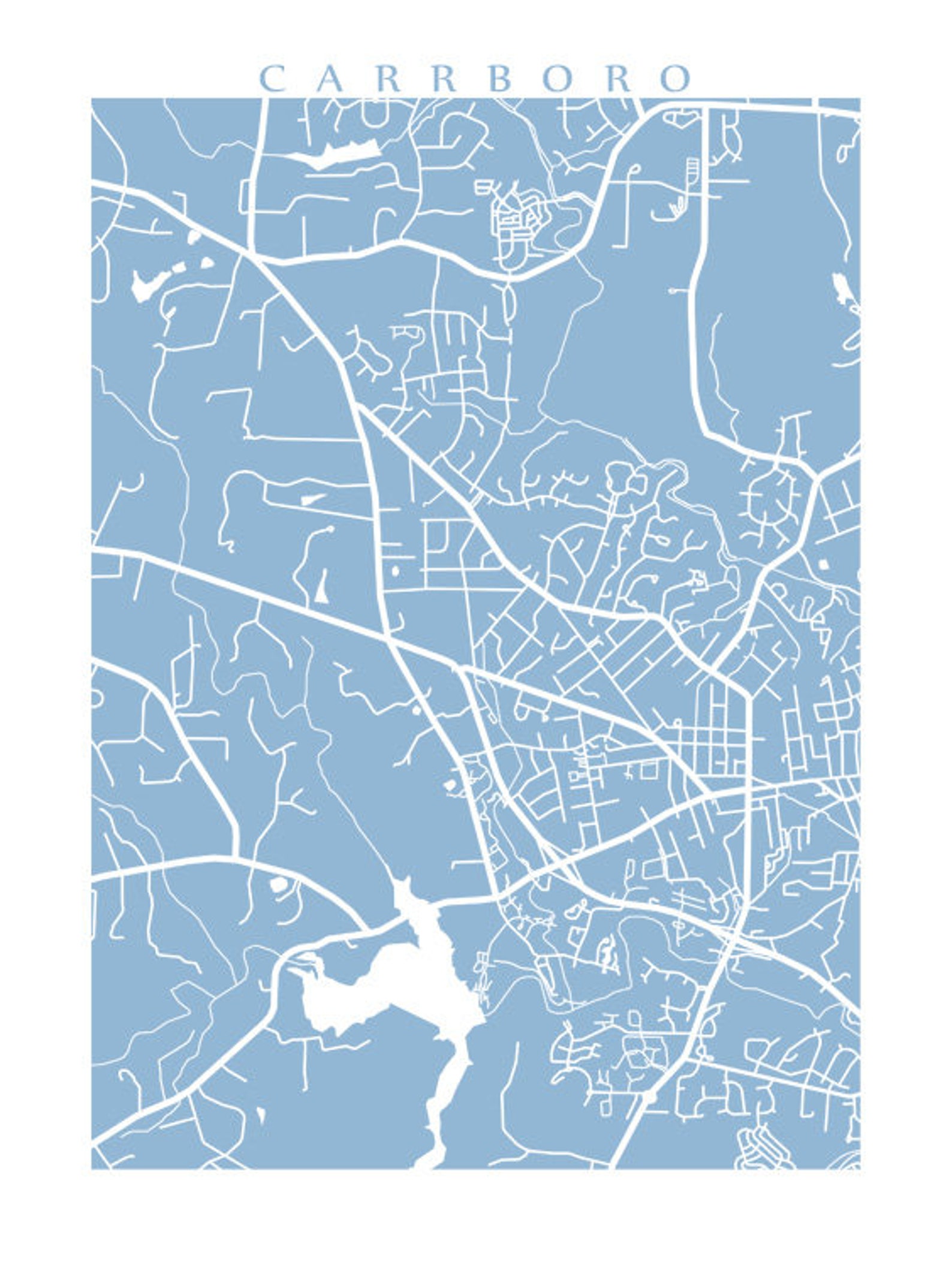 Carrboro Map Art Print Chapel Hill Area North Carolina Etsy
