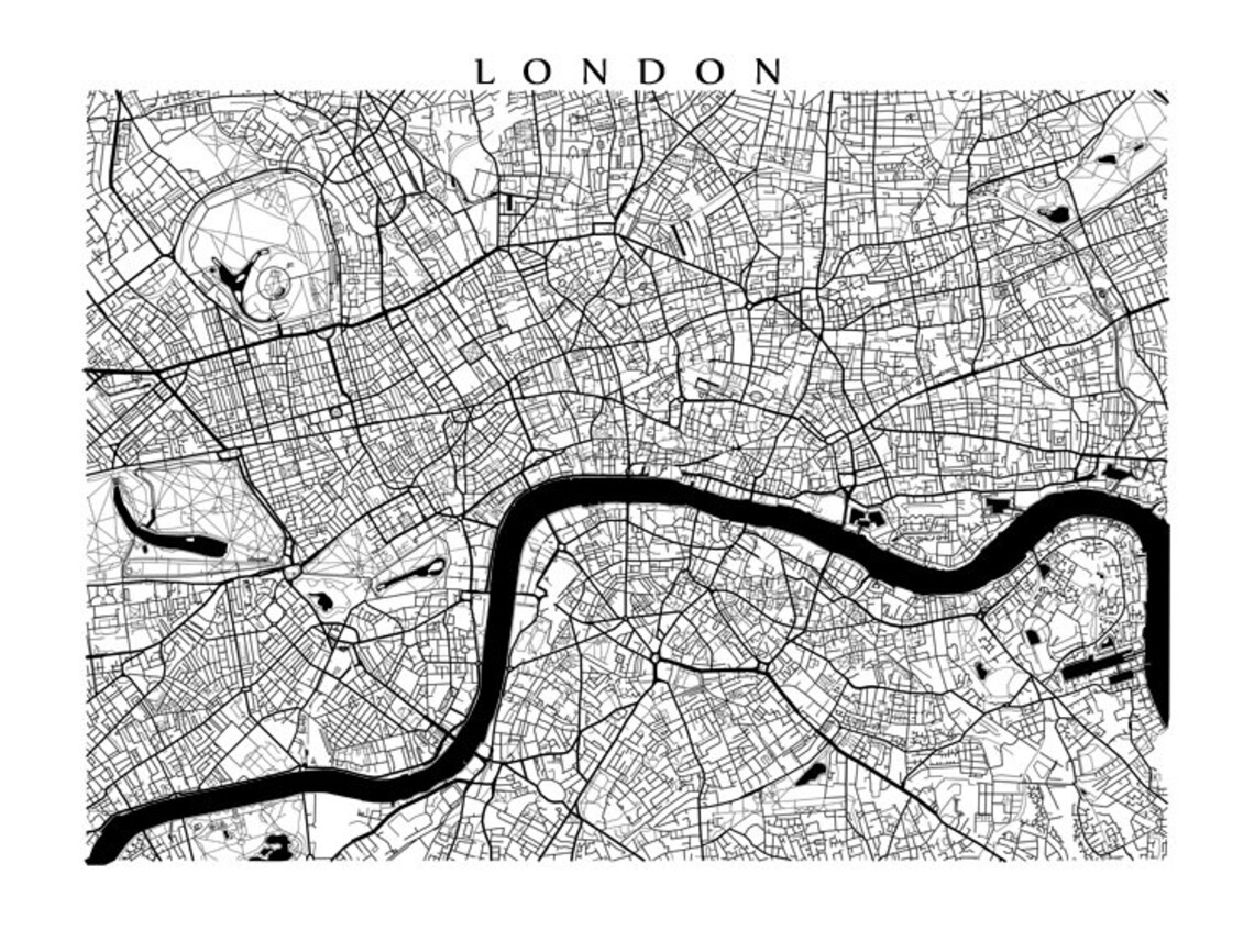 London Map Black and White Wall Art England Art Poster | Etsy