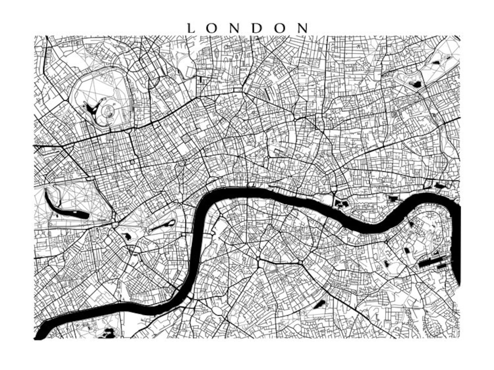 London Map - Black and White Wall Art, England Art Poster - Etsy