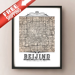 Beijing Vintage Style Sepia Map Art Print - Beijing, China City Map Decor - 北京市 Peking