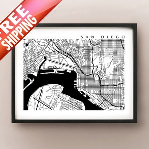 San Diego Map Art - Black and White California Print
