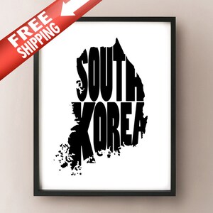 South Korea Font Map Art Poster Print - personnaliser votre carte, choisir votre couleur