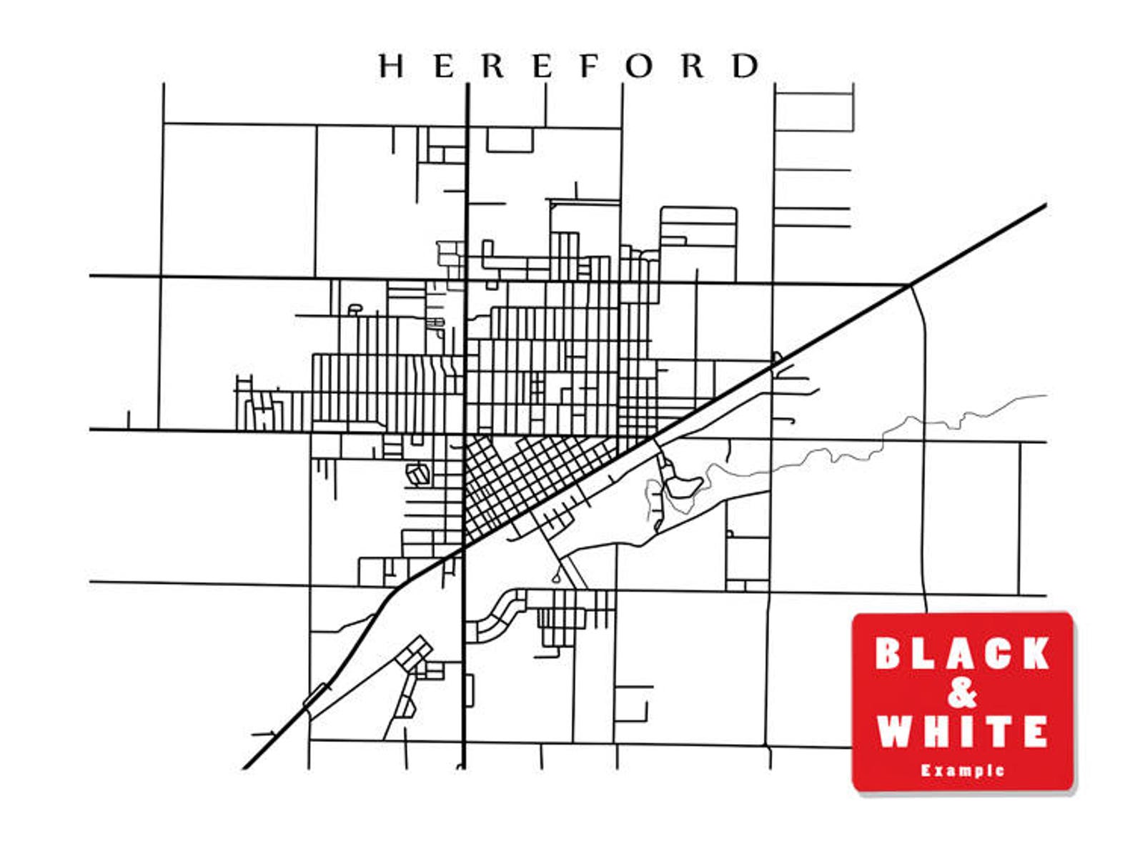 Hereford TX Map Print Texas Poster Etsy