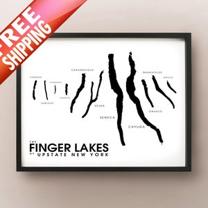 Impresión del mapa de Finger Lakes del norte del estado de Nueva York