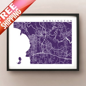 Burlington Map Print, Cartel de arte de Vermont