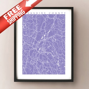Berkshire County, MA Map Print - Massachusetts Art Poster