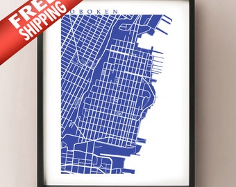 Hoboken Kaart Art - New Jersey Poster Print