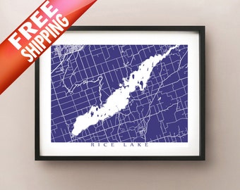 Rice Lake, en la impresión de mapas - Arte de Ontario