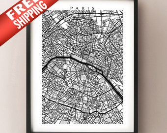Paris Map Print - Art du Mur Noir et Blanc
