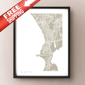 Kuta, Indonesië Kaart - Bali Art Print