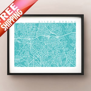 Mapa de Silver Spring - Maryland, EE. UU. Impresión de carteles de arte