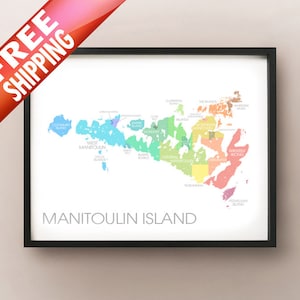 Manitoulin Island, ON Map - Coloured Neighbourhoods Print