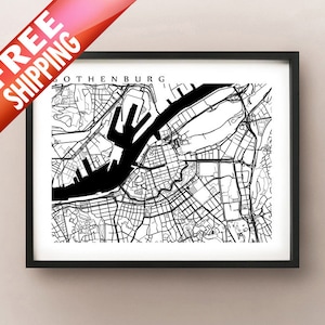 Mapa de Gotemburgo - Cartel de Suecia - Gotemburgo, Sverige - Blanco y negro
