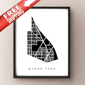 Manor Park, DC Karte - Washington DC Nachbarschaft Kunstdruck