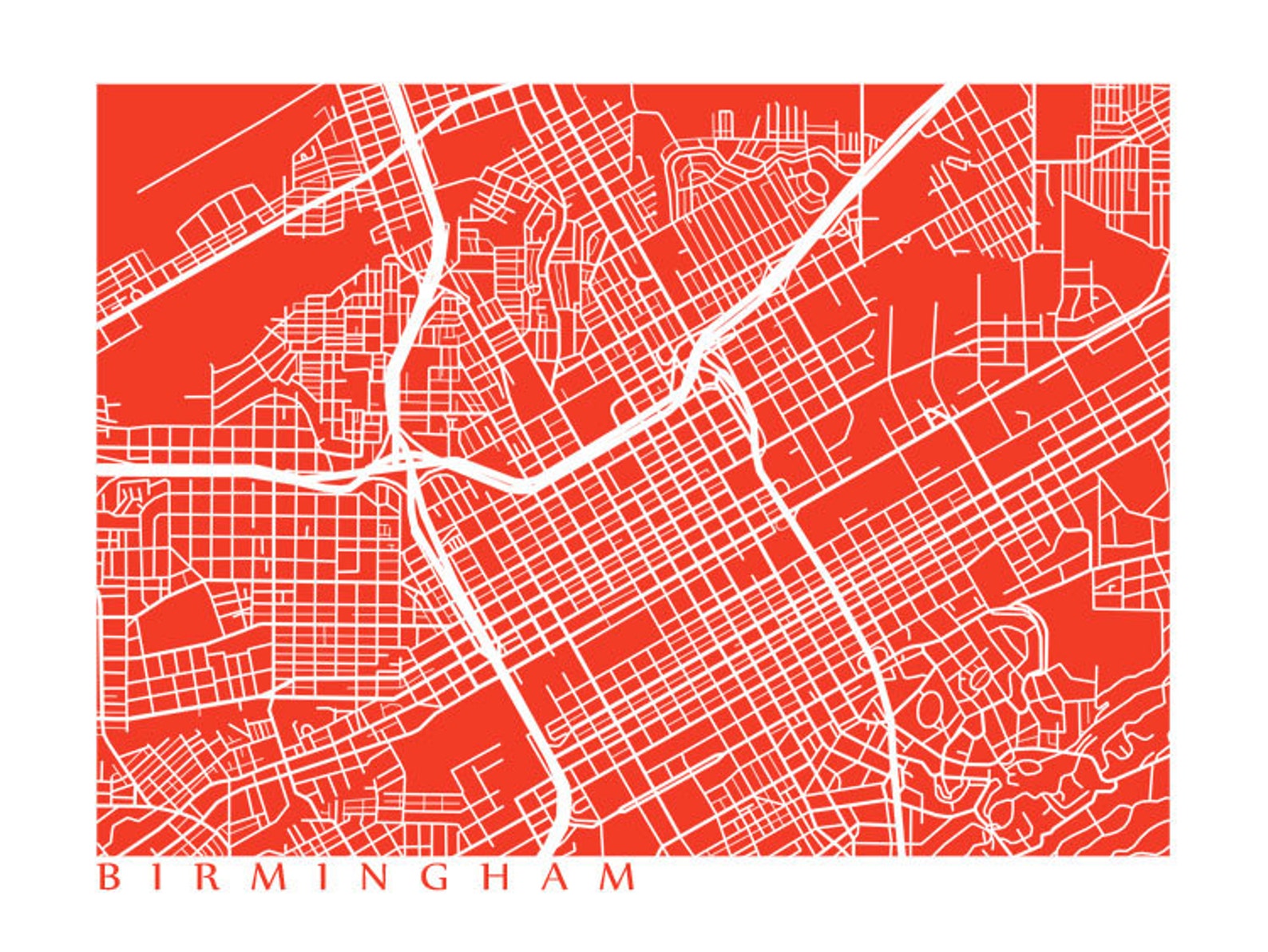 Birmingham Map Print Alabama Poster | Etsy