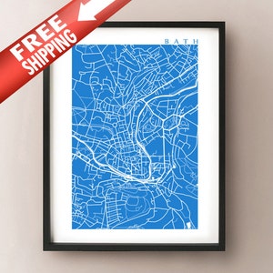 Bath Map Print - Arte mural del Reino Unido - Cartel de Inglaterra