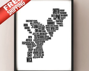 Philadelphia Typografie Karte - Philadelphia, PA Nachbarschaften