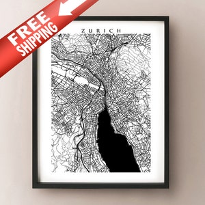 Zurich Map Print - Black and White Wall Art