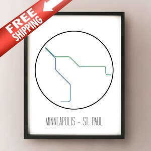 Impresión artística del metro minimalista de Minneapolis y St. Paul - Póster de tránsito - Arte minimalista - Decoración del hogar con arte lineal abstracto