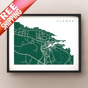 Mapa de Llanes - Asturias, España Impresión de Arte