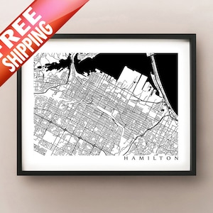 Hamilton City Map - More Sizes Available -  Black and White Wall Art