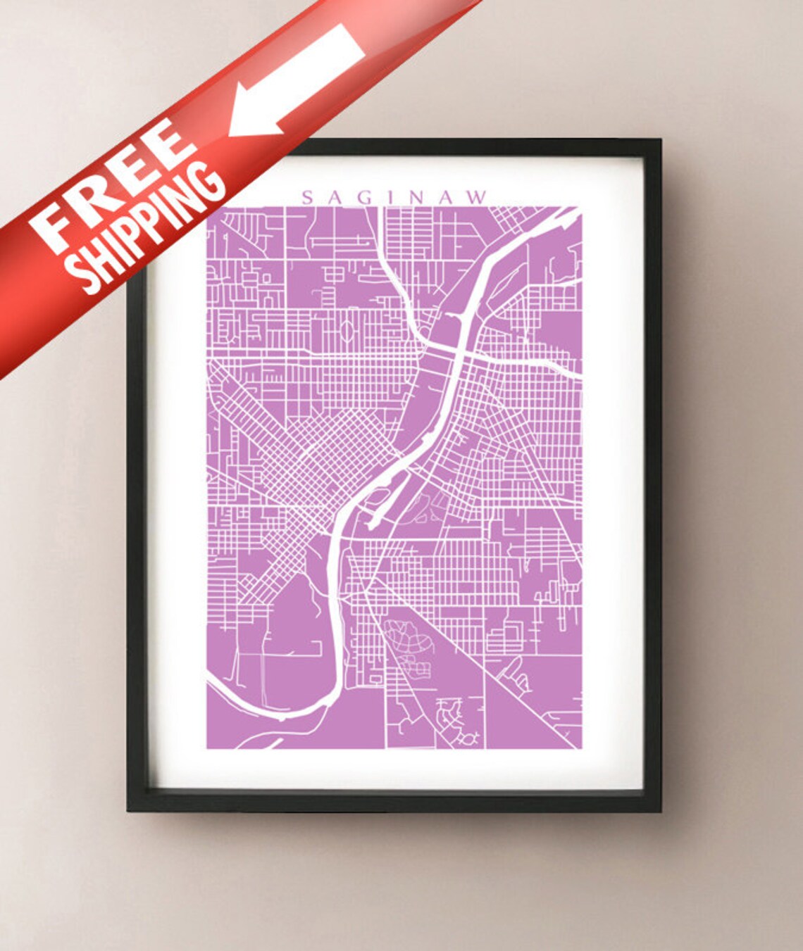 Saginaw Map Print Michigan Poster Etsy