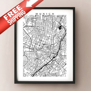 Munich Map - Germany Poster Print - Black and White