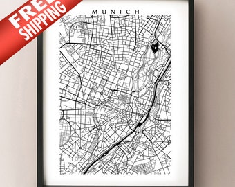 Munich Map - Germany Poster Print - Black and White