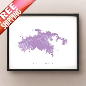 Mapa de São João - Pôster das Ilhas Virgens dos EUA - Escolha a cor e o tamanho