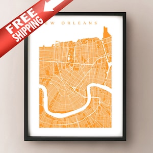 Art de la carte de la Nouvelle-Orléans - Louisiana Poster Print