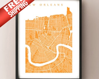 New Orleans Kaart Kunst - Louisiana Poster Print
