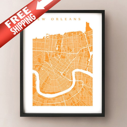 New Orleans Map Art Louisiana Poster Print Etsy