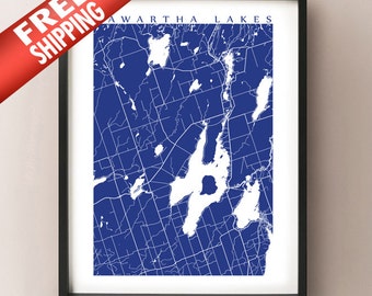 Kawartha Lakes Map Print - Ontario Art - Canada Poster