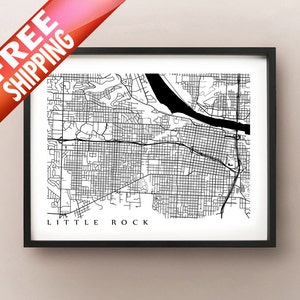 Carte de Little Rock - Art noir et blanc de mur