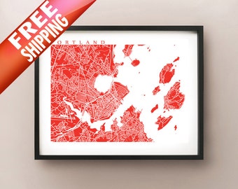 Impression artistique de la carte de Portland dans le Maine : choisissez vos couleurs