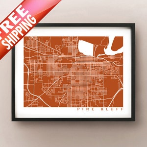 Impressão de mapa de Pine Bluff - pôster de Arkansas - Condado de Jefferson - Escolha sua cor e tamanho