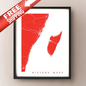 Riviera Maya Map Art Print - Tulum, Playa del Carmen, Cozumel, Maya Riviera, Mexique Affiche