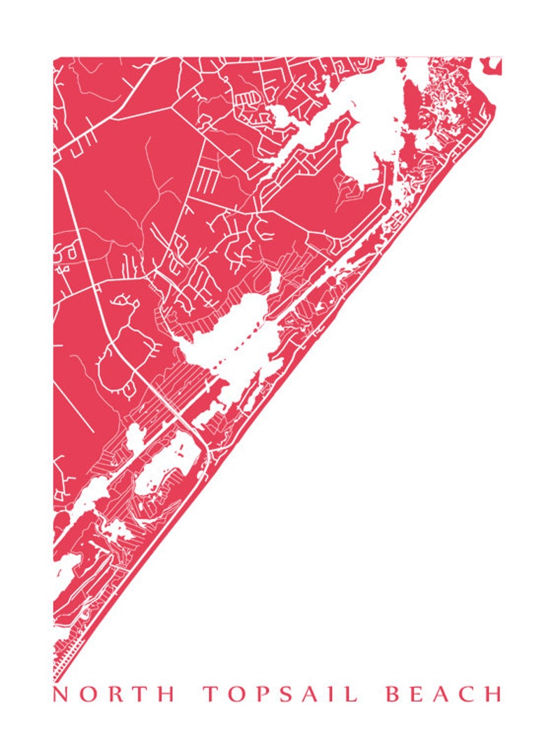 North Topsail Beach Map Art Print North Carolina Poster Etsy