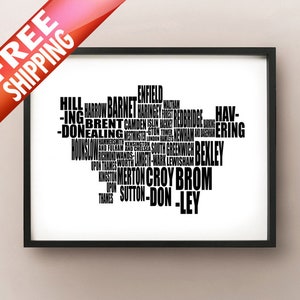 Carte typographique de Londres - Quartiers de Londres, Angleterre