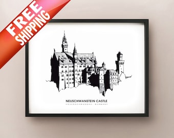 絵画　ノイシユヴァンシュタイン城 ノイシュヴァンシュタイン城 の美術・絵画素材