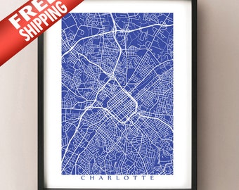 Charlotte Map - North Carolina Poster Print