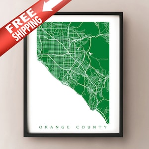 Orange County Map Art Poster Print - Choisissez votre couleur - Anaheim, Huntington Beach, Santa Ana