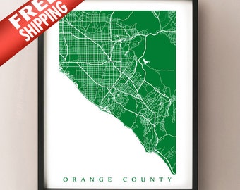 Orange County Karte Kunst Posterdruck - wählen Sie Ihre Farbe - Anaheim, Huntington Beach, Santa Ana