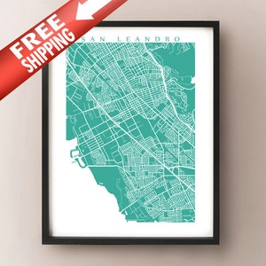 Arte del mapa de San Leandro - Impresión del cartel de California - Área de la bahía