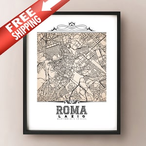 Roma Vintage Style Sepia Map Art Print - Rome, Italy City Map Decor