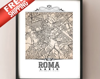 Roma Vintage Style Sepia Map Art Print - Rome, Italy City Map Decor