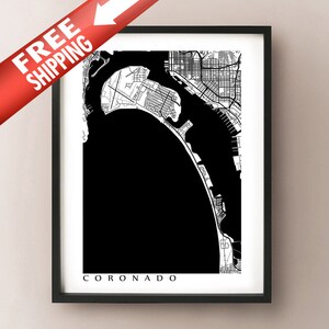 Coronado Map Art - California Poster Print - Noir et Blanc - Coronado Island