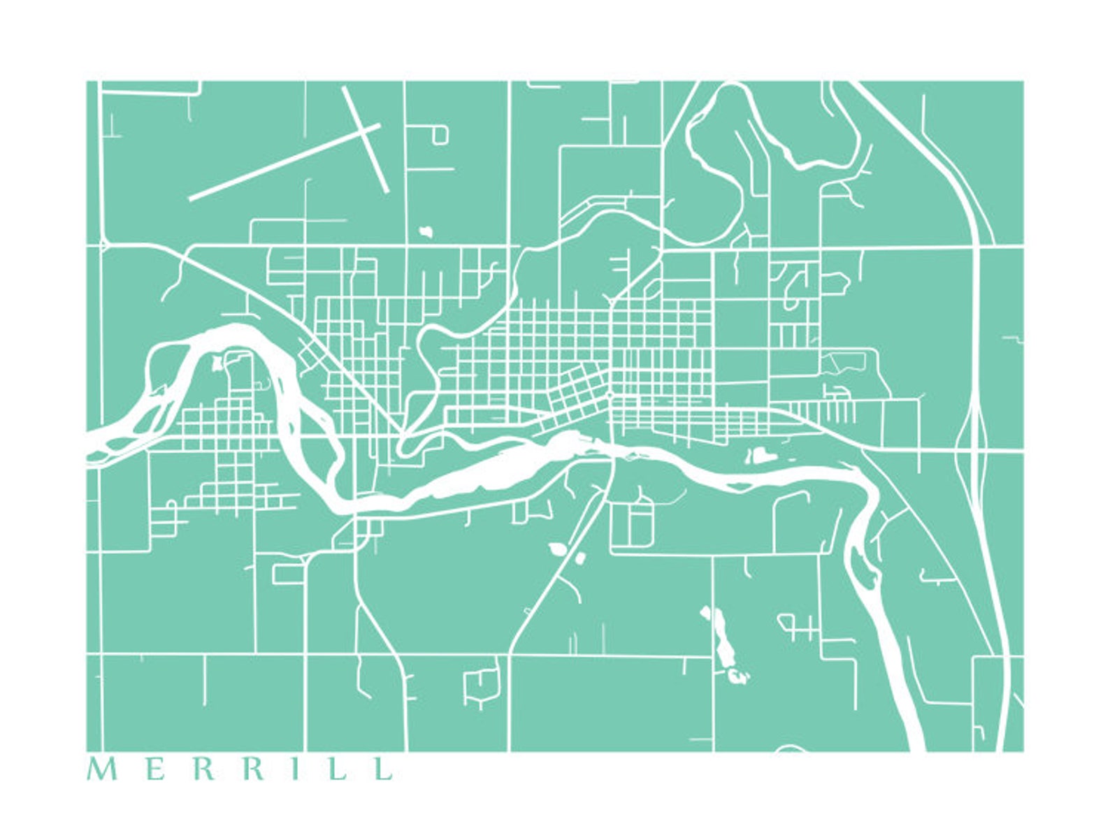 Merrill WI Map Print Wisconsin Poster Etsy