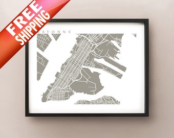 Bayonne Map Art -  New Jersey Poster Print