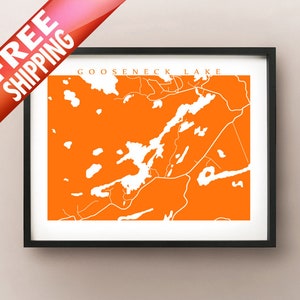 Gooseneck Lake, ON Mapa Impresión - Cartel de Arte de Ontario